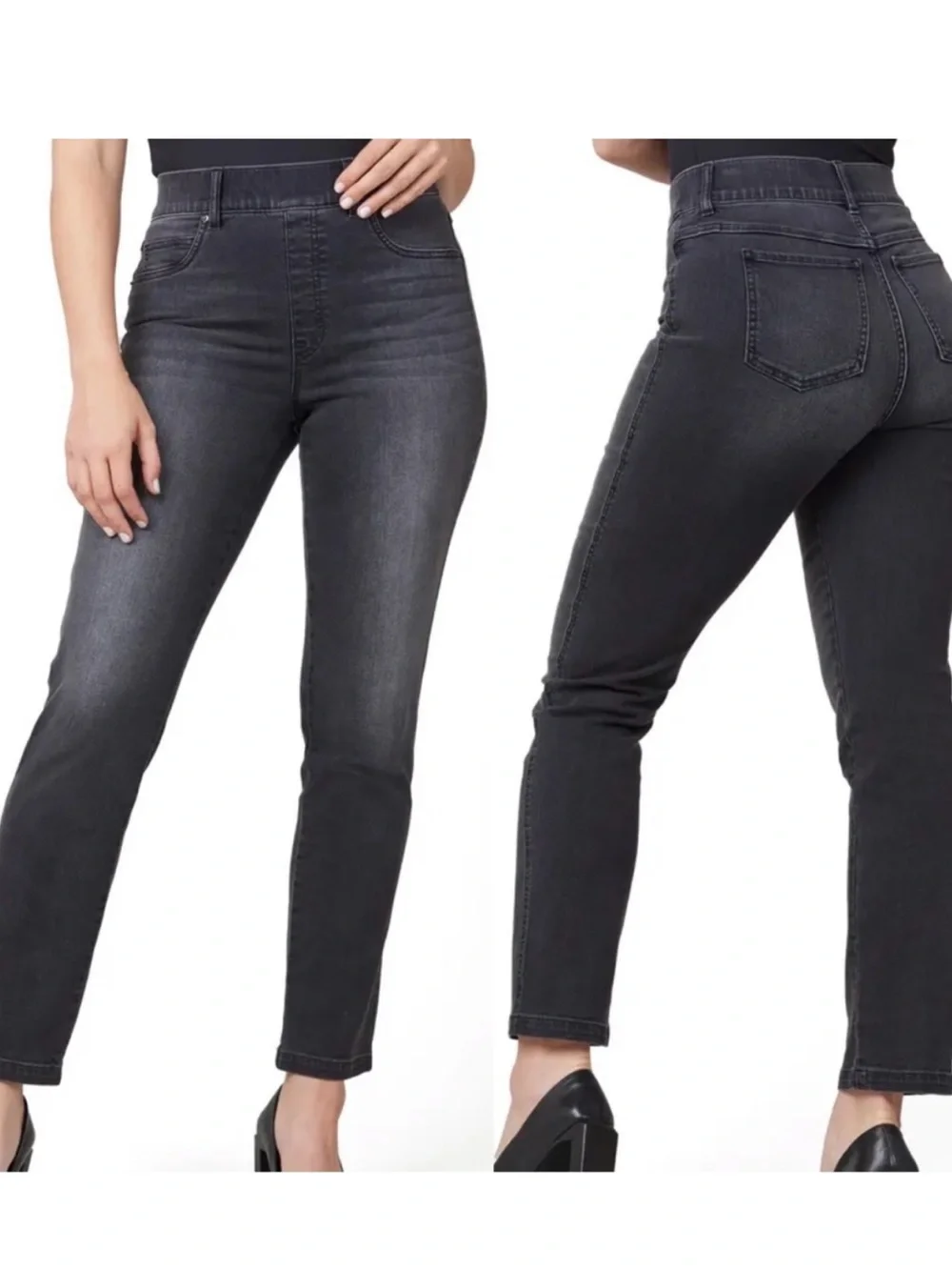 Spanx Straight Leg Washed Black Pull On Jeans Medium - Picture 1 of 5